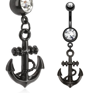 Piercing nombril avec ancre de bateau noir