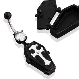 Piercing nombril avec cercueil noir  croix gothique