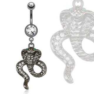 Piercing nombril avec cobra plaqu hmatite et serti