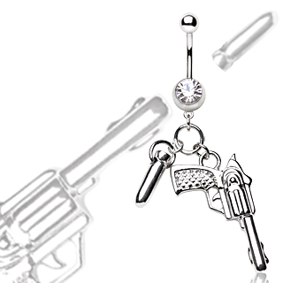 Piercing nombril balle et pistolet en pendentifs