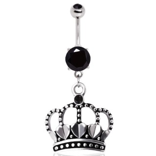 Piercing nombril couronne antique  coeurs et pierres noires