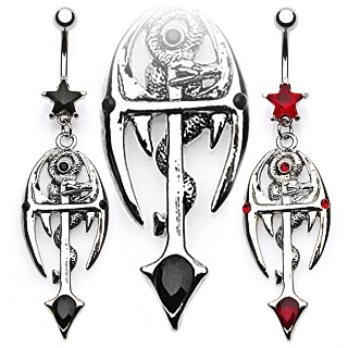 Piercing gothique de nombril  croix avec dragon