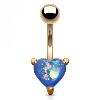 Piercing nombril cuivr  coeur d'opale bleue