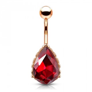 Piercing nombril cuivr  goutte de cristal facette - Rouge