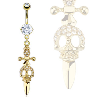Piercing nombril dague et crane dor pavs de pierres