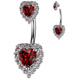 Piercing nombril duo de coeurs scientillants Clair / rouge