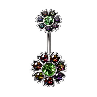 Piercing nombril duo de fleurs iridescentes