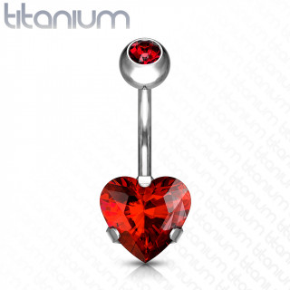 Piercing nombril en titane G23  coeur strass griff - Rouge