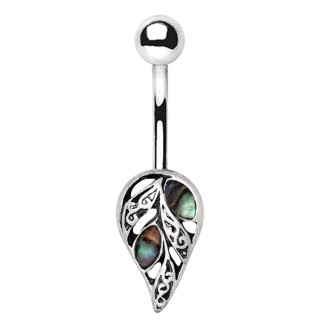 Piercing nombril feuille vintage abalone