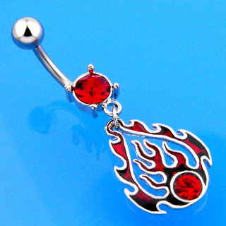 Piercing nombril flamme rouge