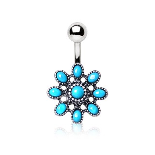 Piercing nombril fleur vintage  ptales de turquoise