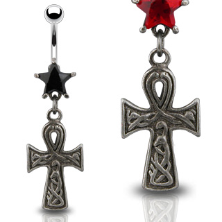 Piercing nombril gothique ankh celtique avec serpent