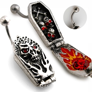 Piercing nombril gothique cercueil squelette