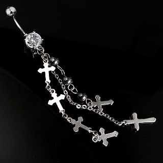 Piercing nombril gothique chanes et croix