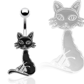 Piercing nombril gothique chat noir assis