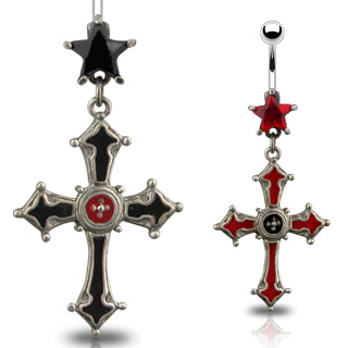 Piercing nombril gothique croix et toile