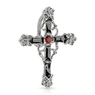 Piercing nombril gothique invers croix sertie