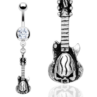 Piercing nombril gothique pendentif guitare avec crane