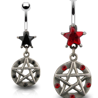 Piercing nombril gothique pentacle serti