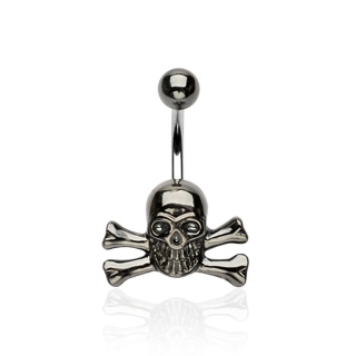 Piercing nombril gothique tte de mort et os croiss noires
