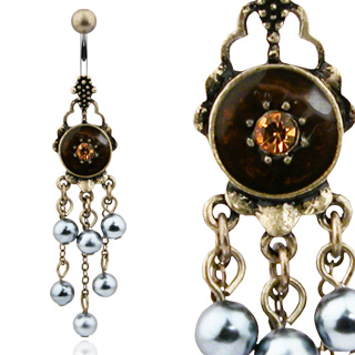 Piercing nombril gothique vintage bouclier et perles