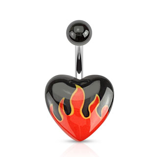 Piercing nombril gros coeur  imprim flammes