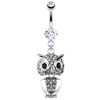 Piercing nombril  hibou articul pav de strass