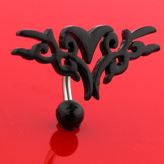 Piercing nombril invers bouclier tribal noir