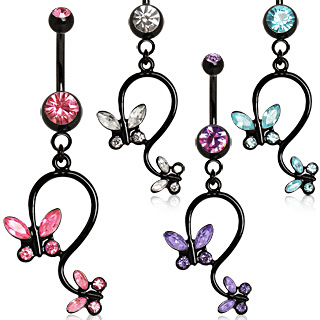 Piercing nombril noir  paire de papillons