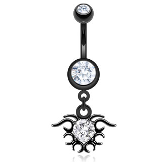 Piercing nombril noir avec pendentif tribal