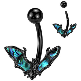 Piercing nombril noir chauve-souris  ailes d'abalone