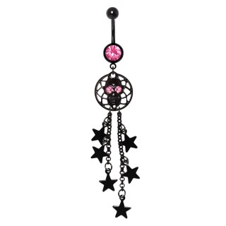 Piercing nombril noir  crane et toiles style attrape-rves