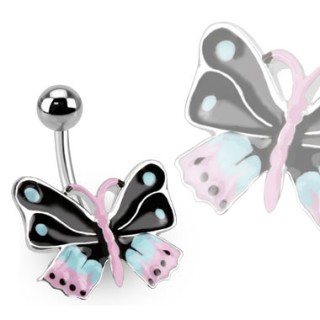 Piercing nombril papillon vernis noir et pastel