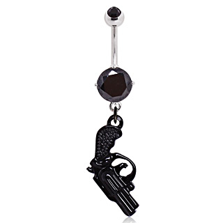 Piercing nombril pendentif pistolet noir