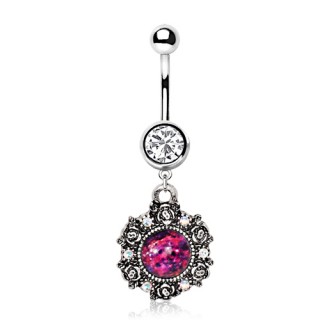 Piercing nombril pendentif victorien  pierre poupre