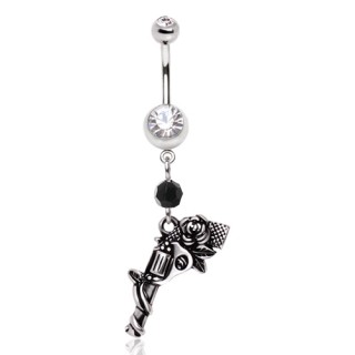 Piercing nombril pistolet rvolver et rose