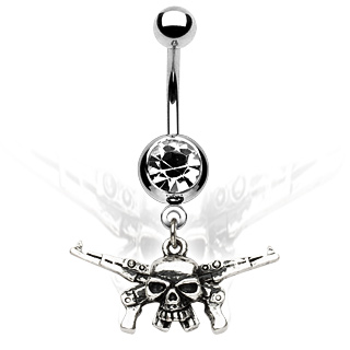 Piercing nombril gothique Pistolets et tte de mort