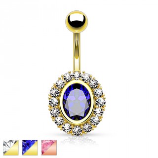 Piercing nombril plaqu or  pierre ovale borde de strass