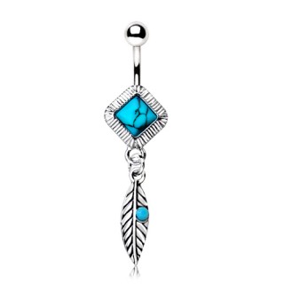 Piercing nombril plume et turquoise style indien