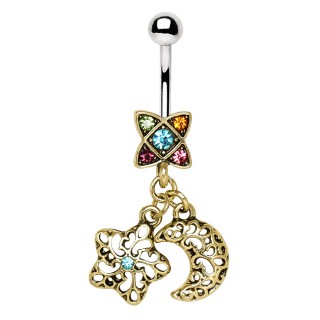 Piercing nombril rtro  pendentifs lune et toile arabesque