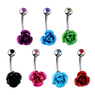 Piercing de nombril rose  tige sertie