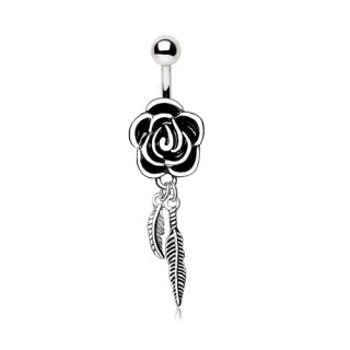 Piercing nombril rose et duo de plumes