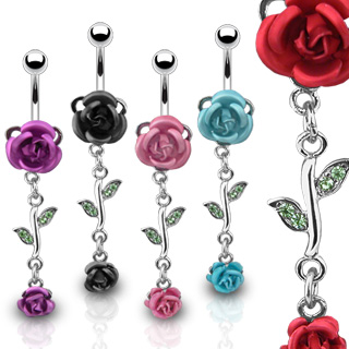 Piercing de nombril roses et feuilles