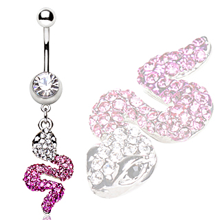 Piercing nombril serpent pav de strass roses et clairs