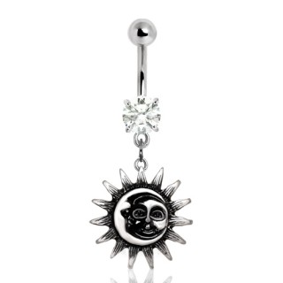 Piercing nombril soleil et lune fusionns style vintage