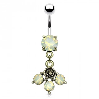 Piercing nombril style antique  fleur et Opalites