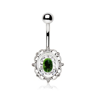 Piercing nombril style miroir ancien  strass vert et clairs