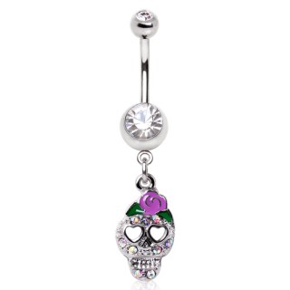 Piercing nombril tte de mort  strass avec rose