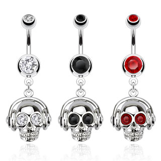 Piercing nombril tte de mort avec casque audio