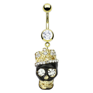 Piercing nombril tte de mort noire  couronne dore